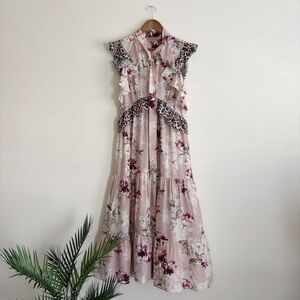 Kachel Sedona Sunrise Silk Maxi Dress Sz 8 Floral Leopard Print Romantic